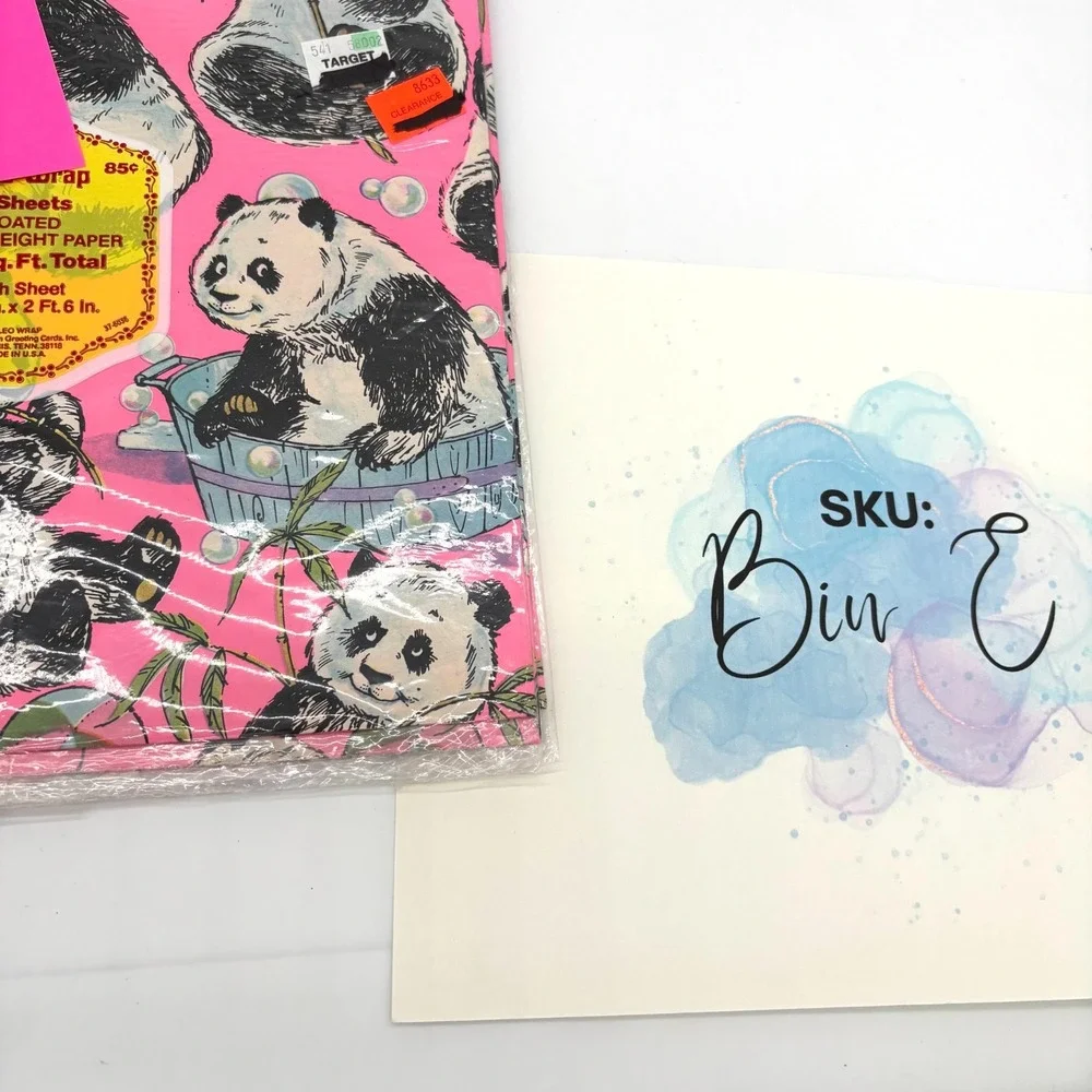 New‎ Vintage Mid Century Panda Little Boy Girl Gift Wrap Multicolor Rare!